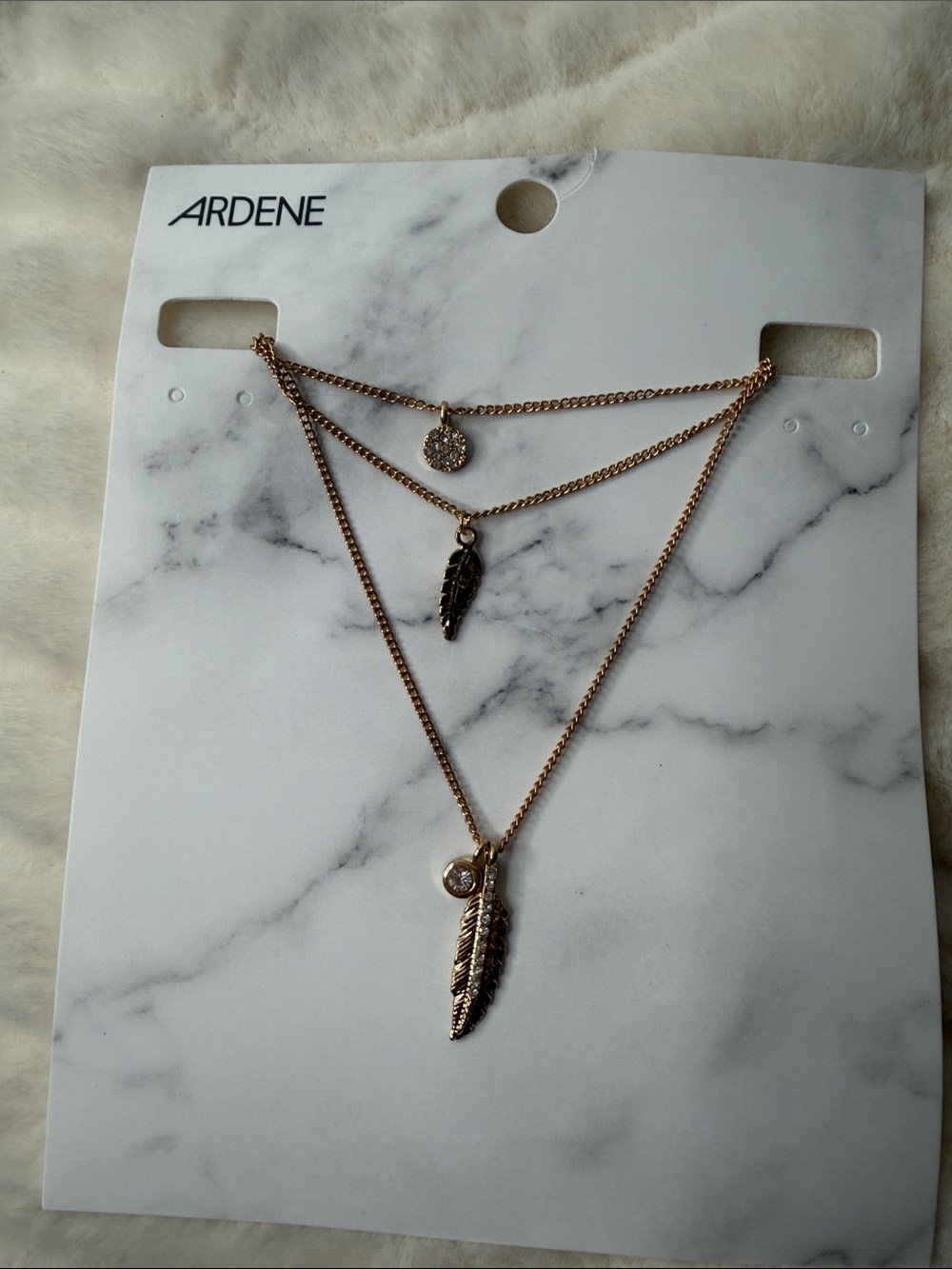 Ardene Rose Gold Layered Feather & Disc Charm Necklace